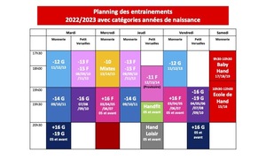 Créneaux entraînement 2022-2023 